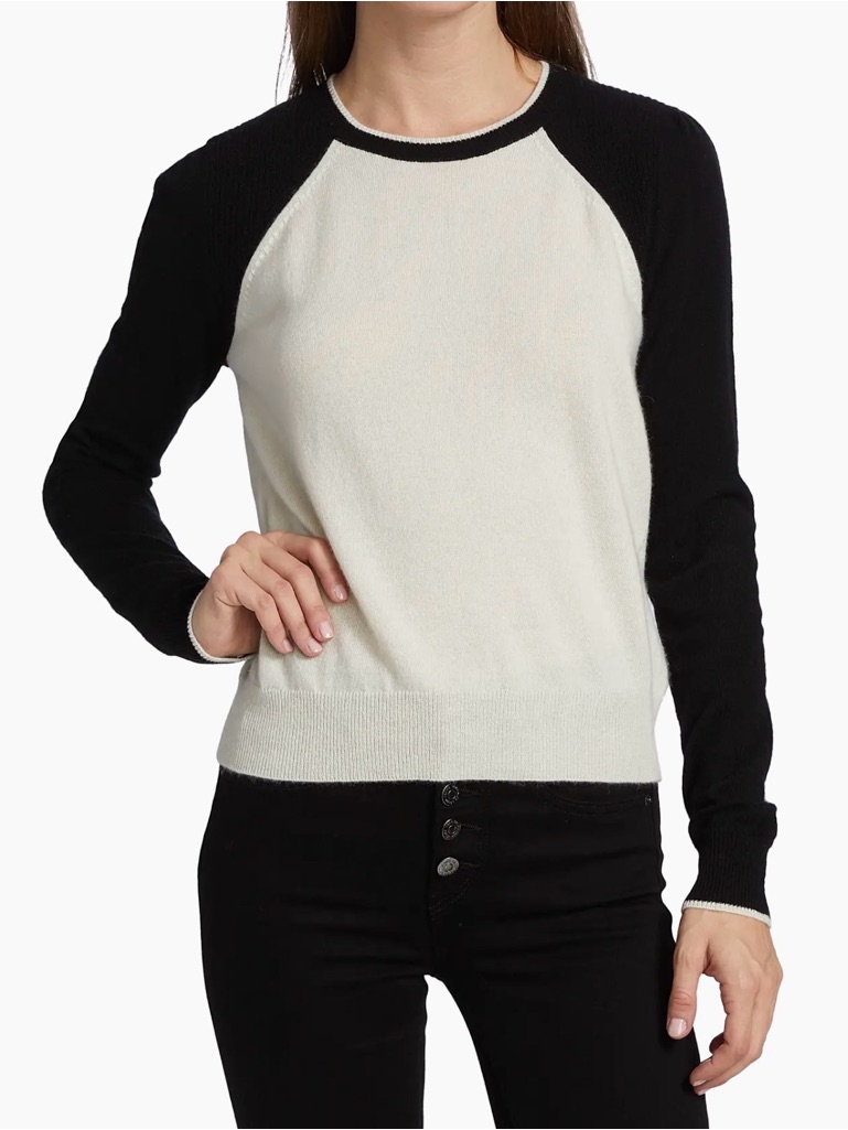 $425 Veronica Beard Albertina 100% Cashmere Sweater In Black/Ivory Size M